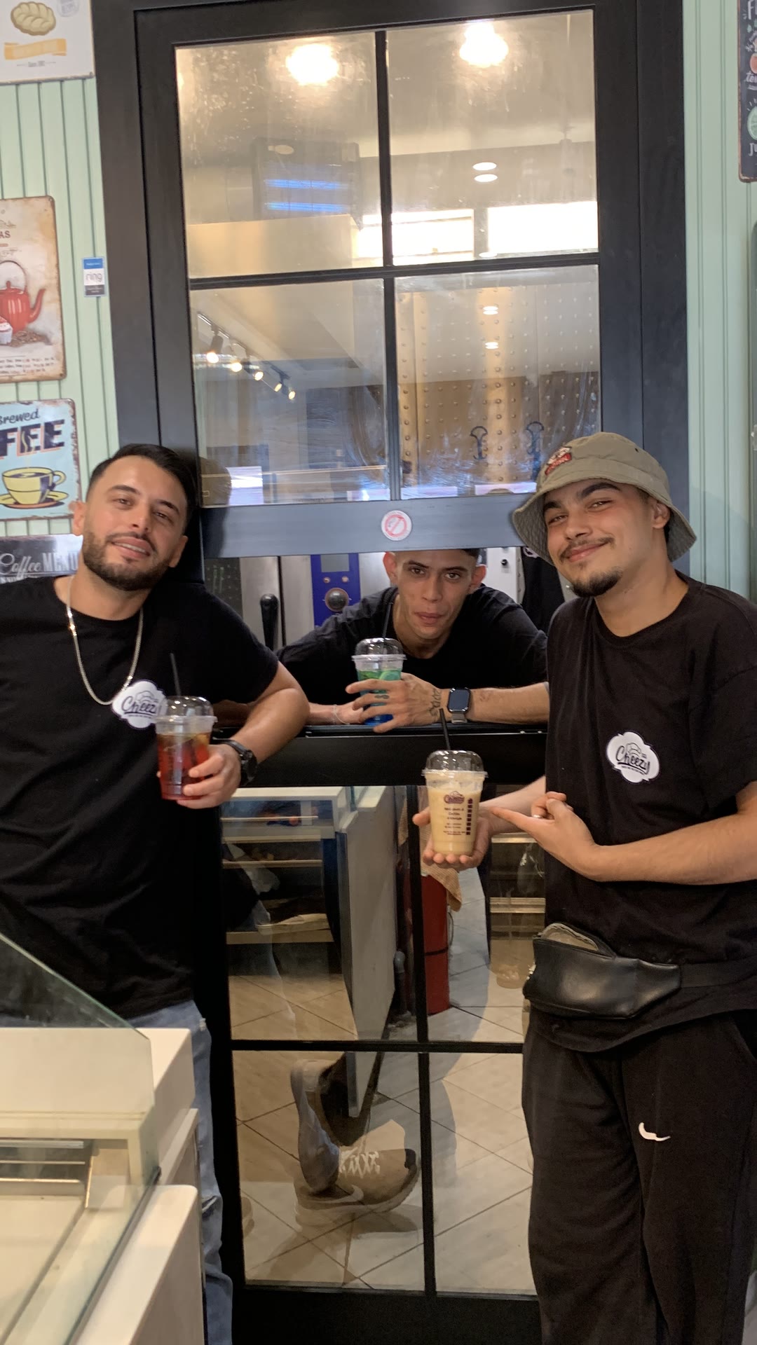 The Cheezy crew with their drinks
