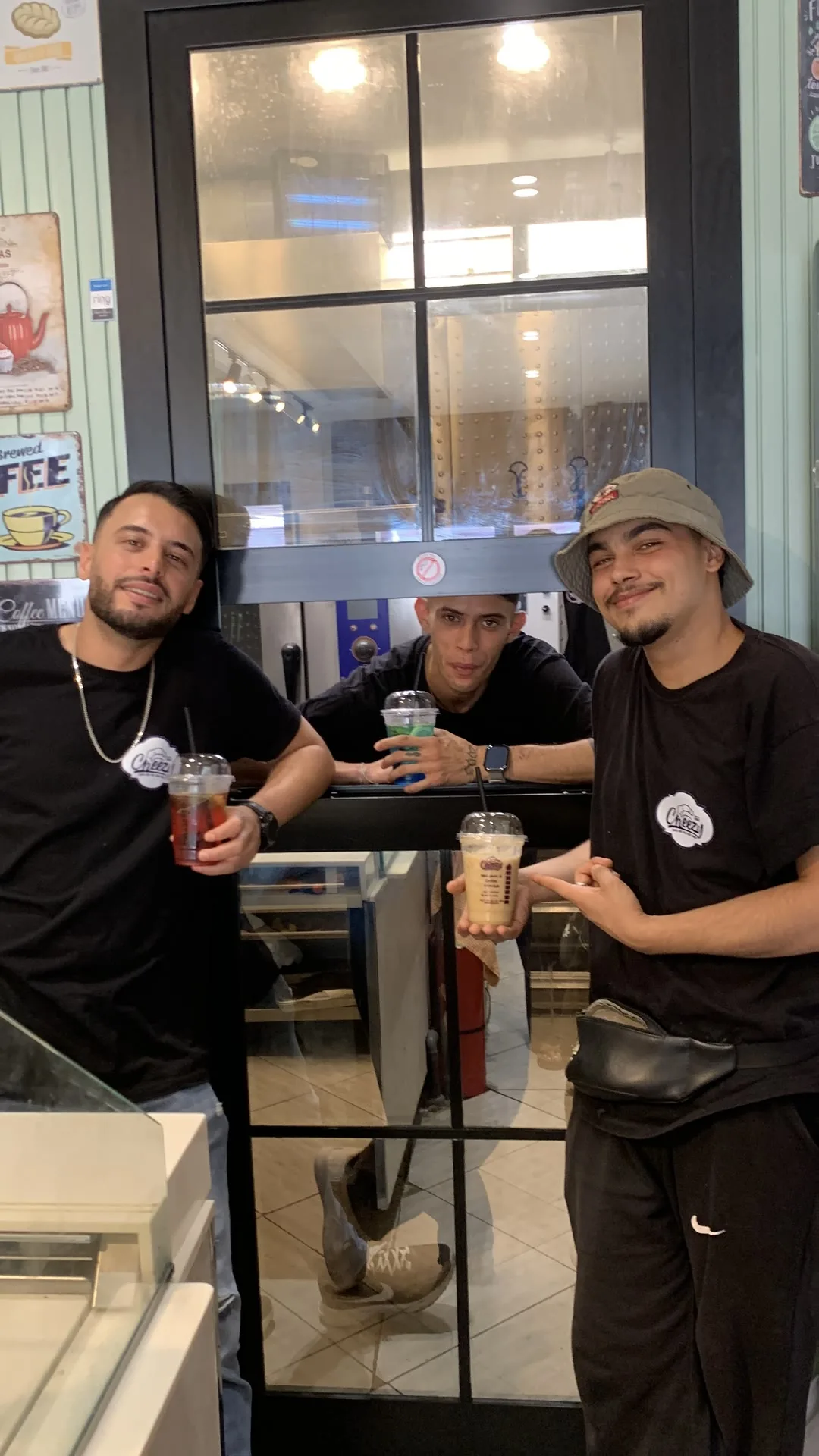 The Cheezy crew with their drinks